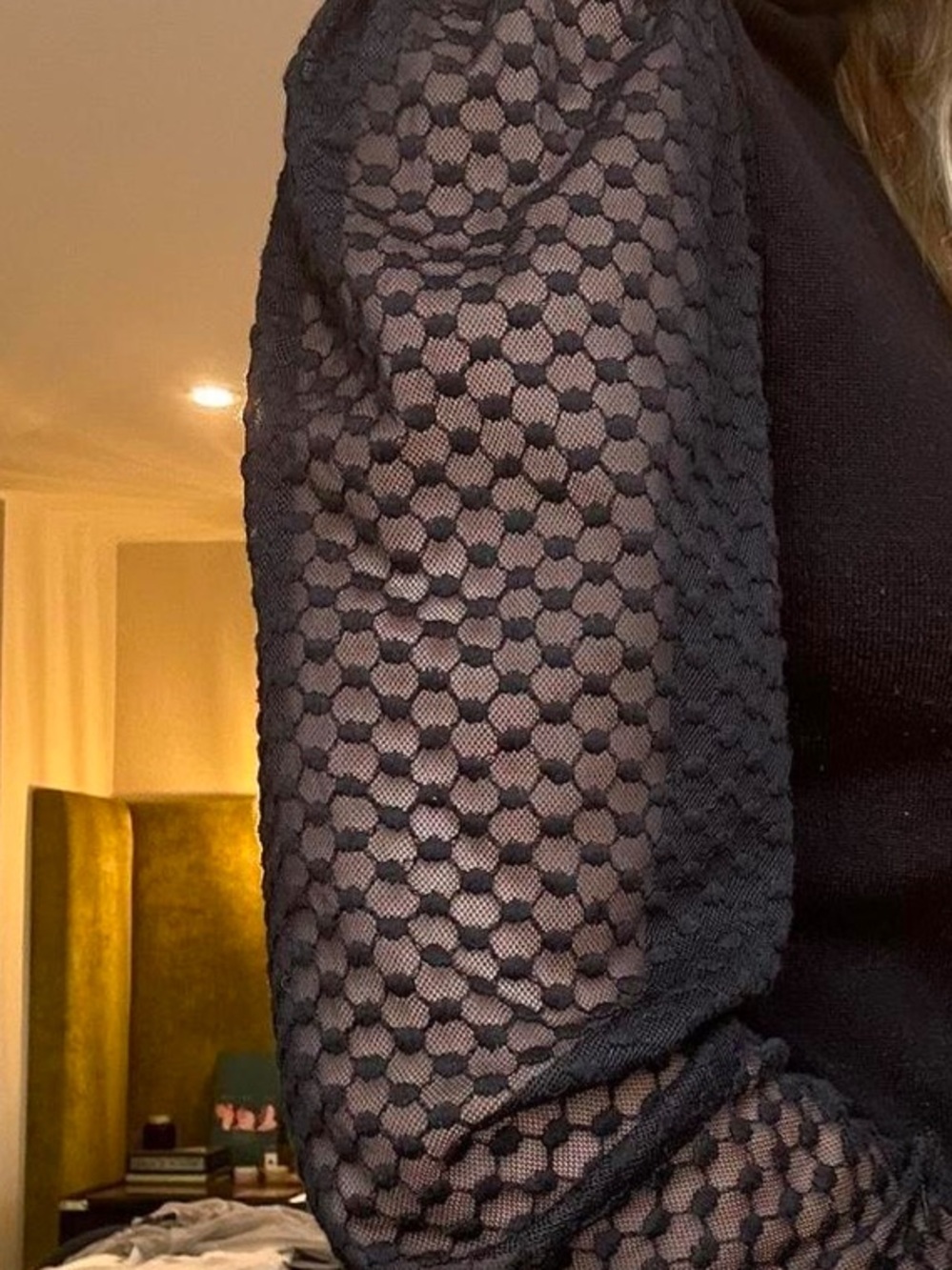Zara Black Turtleneck Sweater with Knit Mesh Sleeves medium - Picture 7 of 7